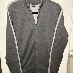 Boss Men's Charcoal and Light Gray Zip-Up Sweater